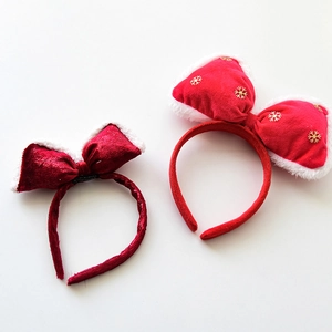 Christmas reindeer antler headband with red velvet bows and golden snowflake charms