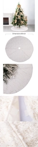 Detail of 48-inch white faux fur Christmas tree skirt with elegant gold wire thread accents