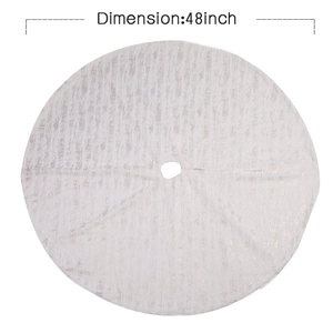 48 inch white plush Christmas tree skirt with silver metallic foil textured patterns