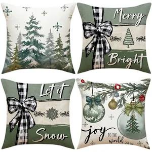 Christmas Throw Pillow Cover Linen Blend Holiday Tree Snowflake Printed Cushion Case Farmhouse Home Sofa Decor