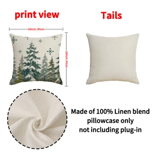 Christmas tree print linen pillow cover 18x18 inch for holiday sofa decor