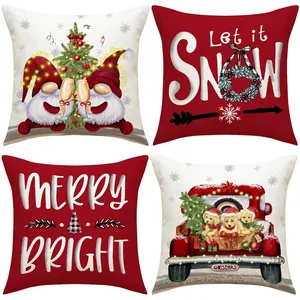 Christmas Decorative Pillow Covers Linen Cushion Case For Sofa Living Room Holiday Gnomes Red Truck Prints