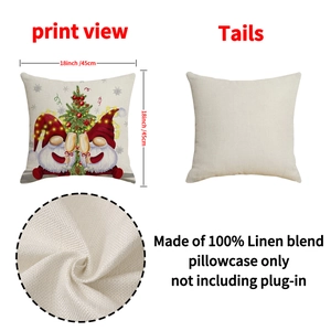 Linen Christmas pillow case with festive gnomes design and 18-inch square dimensions