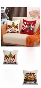 Detailed tile display of four festive Santa Claus linen pillowcase prints for sofa decor