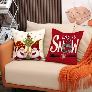 Set of two Christmas pillow covers with Santa gnome and Let it Snow linen prints