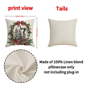 Housse de coussin de Noël en lin avec couronne Joy 45x45 cm taie décorative festive