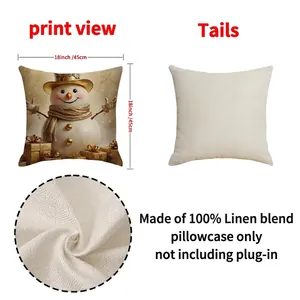 Housse de coussin bonhomme de neige Noël 45x45 cm décor festif en lin pour canapé