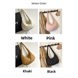 Gesteppte Halbmond-Schultertaschen in Weiß, Rosa, Khaki und Schwarz mit Schleifen