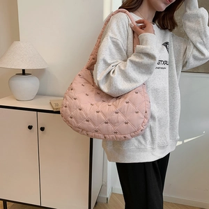 Damen Große Kapazität Nylon Gesteppt Hobo Tasche Mit Schleifendekoration Mode Rautenmuster Unterarm Schulter Tote Tasche