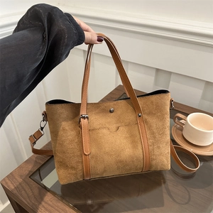 Women Large Capacity Minimalist Suede Texture Tote Bag Vintage Autumn Shoulder Crossbody Bag Casual Office Commute Handbag