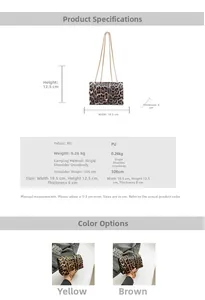 Leopard print crossbody bag dimensions: 18.5x12.5x8cm with 106cm gold chain strap