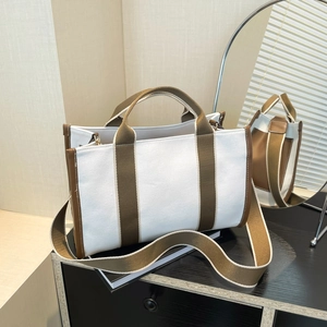 Minimalist Canvas Tote Bag With PU Trim Large Capacity Shoulder Crossbody Bag For Women Daily Commute Casual Handbag