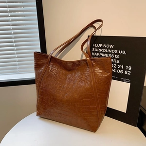 Large Capacity Tote Bag Crocodile Pattern PU Leather Vintage Fashion Shoulder Bag For Women Casual Daily Commuter