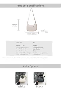 Detailed size specifications and color options for the crescent hobo shoulder bag