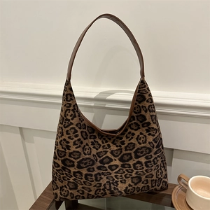 Women Leopard Print Large Capacity Tote Bag PU Leather Shoulder Hobo Bag Retro Fashion Shopping Daily Handbag For Ladies