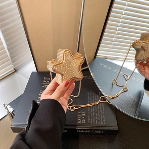 Mini Sac à Épaule Forme Étoile Alliage Métallique Strass Künstliche Perle Sac Bandoulière Chaîne pour Femme Soirée Mode