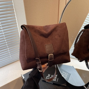 Vintage Women Suede Matte PU Leather Shoulder Bag Retro Flap Buckle Crossbody Underarm Casual Bag Small Square Purse