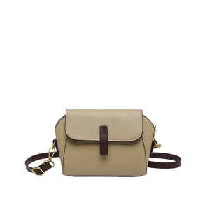 Petit sac bandoulière minimaliste en cuir kaki avec grain litchi et sangle brune