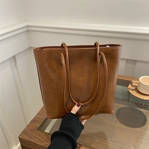 Damen Vintage PU Leder Tote Bag Große Kapazität Pendler Umhängetasche Mit Reißverschluss Retro Street Trend Handtasche