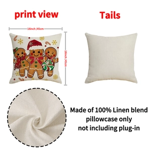 Christmas gingerbread man pillow cover 18x18 inch in 100% linen blend fabric