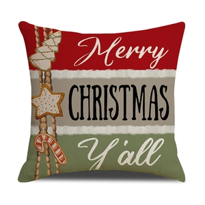 Rustic Christmas gingerbread man pillow cover with Merry Christmas text on striped linen