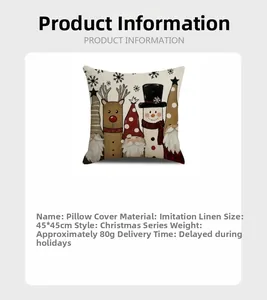 Detailed Christmas pillowcase specs: 45x45cm linen-style fabric with festive elk prints