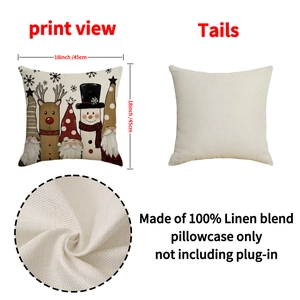 Set of Christmas linen throw pillow covers with reindeer and snowman festive prints