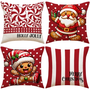 Weihnachten Leinenmischung Kissenbezüge Lebkuchenmann Weihnachtsmann Cartoon Druck Dekorative Kissenhülle Für Sofa Haus Deko