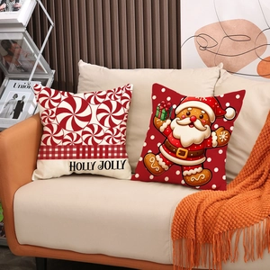 Zweiteiliges Set Weihnachts-Kissenbezüge mit Pfefferminz- und Lebkuchenmotiven für Sofas