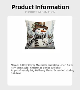 Detail showing 45x45cm snowman pillowcase made of durable faux linen material