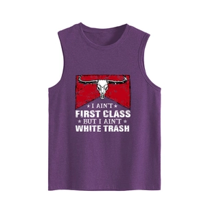 Débardeur homme violet foncé avec graphisme tête de taureau rétro et texte blanc
