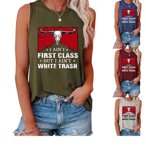 Débardeur Femme Imprimé Crâne De Taureau Vintage Américain Sans Manches Coton Décontracté Haut Été Style Punk