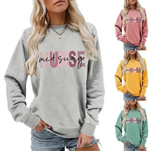 Felpa con Stampa Grafica Nurse Med Surg da Donna Casual Girocollo Manica Lunga Pullover Vestibilità Larga Moda Top in Cotone