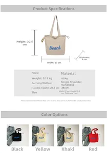 Detailed chart showing canvas tote bag dimensions and four available color options