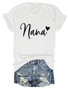 Detailed view of Nana heart print white cotton T-shirt with frayed denim shorts set