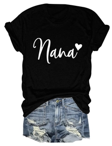 Detail of Nana graphic cotton T-shirt paired with distressed light blue denim shorts