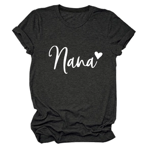 Dark grey cotton T-shirt featuring a white Nana heart print and casual rolled sleeves