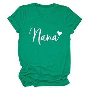 Detail of green Nana heart print cotton T-shirt with rolled sleeves on white background