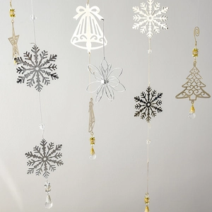 Christmas Hanging Ornaments Iron Metal Hollow Snowflake Bell Faux Crystal Pendant Holiday Home Decor