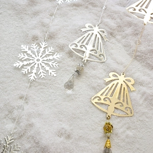 Christmas iron bells and snowflake ornaments with crystal beads for holiday tree decor