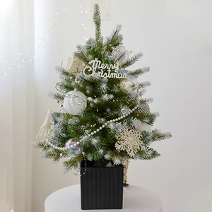 60cm PE Christmas tabletop tree with Merry Christmas ornaments and white baubles