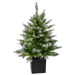 60cm pre-lit artificial Christmas tree with snow tipped needles in a black planter pot