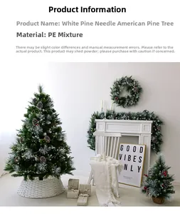 Close-up of frosted PE needles and natural pine cones on a luxury Christmas tree