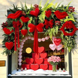 Valentine's red velvet heart and lip hanging decorations for romantic party window displays