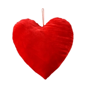 Red heart-shaped velvet ornament with hanging string for romantic Valentine's Day decor