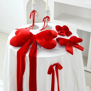 Red velvet bow decoration set for romantic party scenes and festive home atmosphere