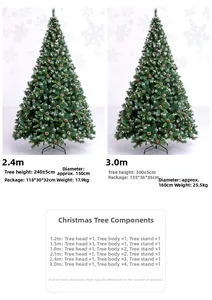 Comparatif de tailles des sapins de Noël enneigés avec pommes de pin en 2,4m et 3,0m