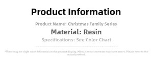 Information chart for resin Christmas figurines showing material and size specifications