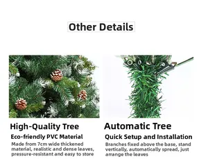Détail des aiguilles en PVC de 7 cm et structure de branches automatiques du sapin enneigé