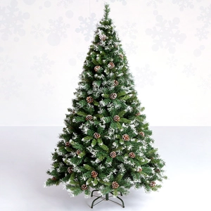 Sapin de Noël Floqué Automatique Avec Pommes de Pin Naturelles Effet Neige Aiguilles PVC Grand Sapin de Noël Vert Décor